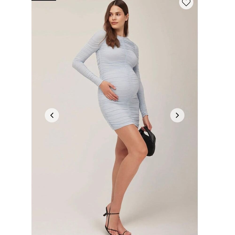 Bumpsuit long sleeve Ruched Airbrush powder blue Mini Dress size small nwt